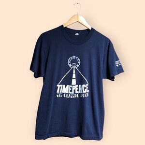Vintage 70s Single Stitch USA Navy Blue 60s Classic Rock Graphic T-shirt Large
